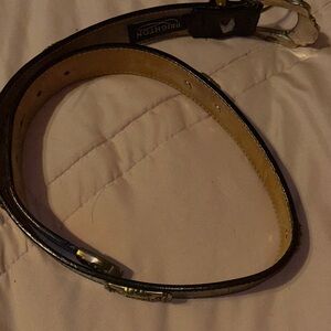 Brighton Black Leather Belt with Gold Accents